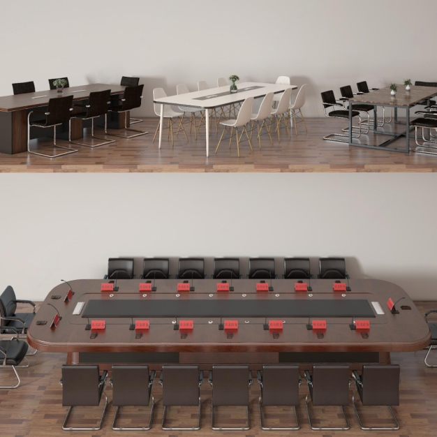 现代实木办公会议桌3D模型