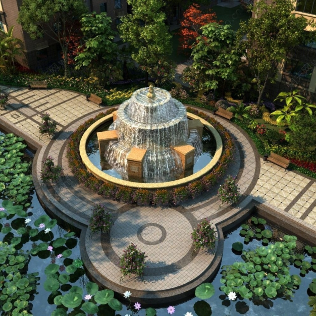 现代喷泉水景3D模型
