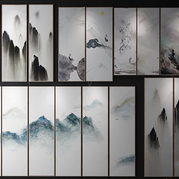 新中式装饰画 山水画3D模型