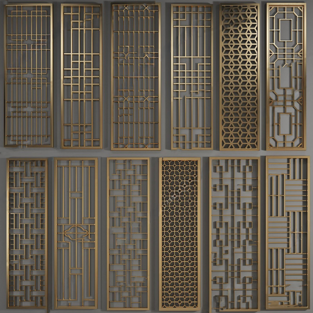  新中式金属屏风3D模型
