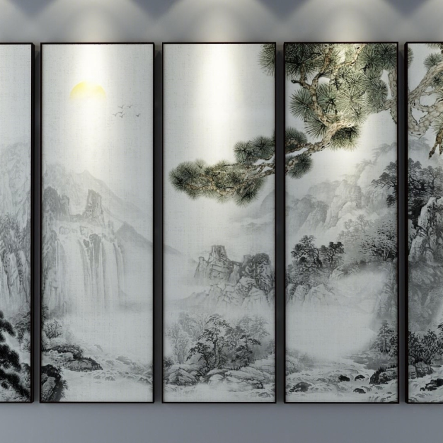 新中式装饰画 水墨画3D模型