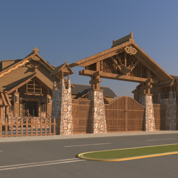 新中式古建入口大门3D模型
