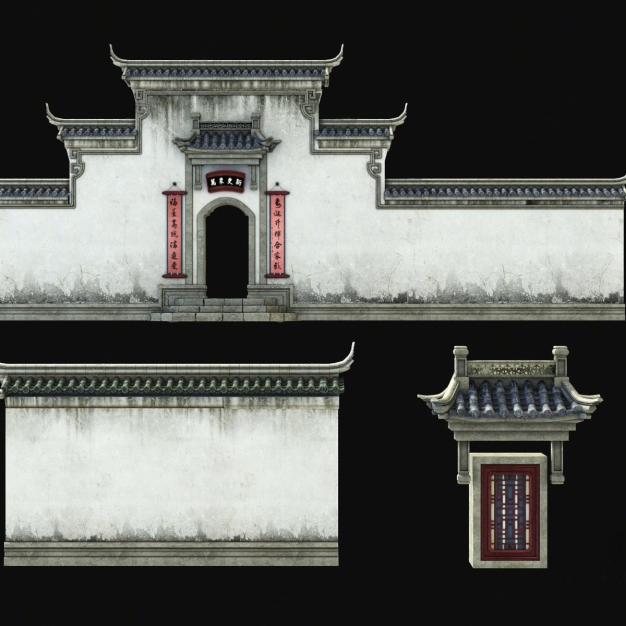 中式围墙 屋檐3D模型
