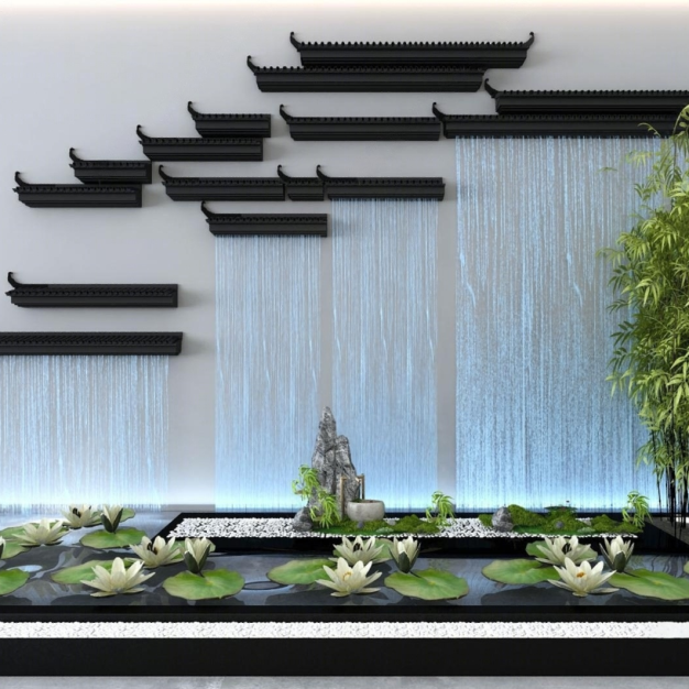 竹子荷花水景3D模型