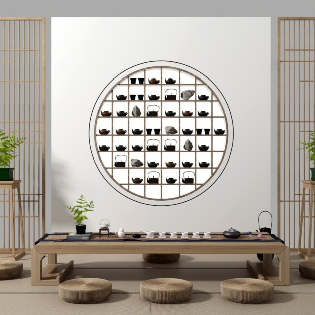 新中式茶桌椅组合3D模型