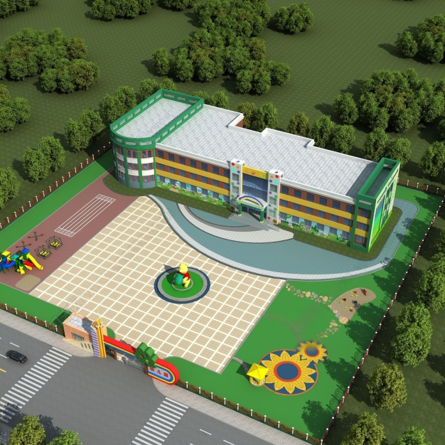 幼儿园建筑鸟瞰3D模型