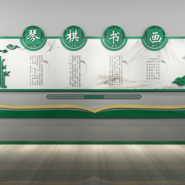 新中式校园文化墙3D模型