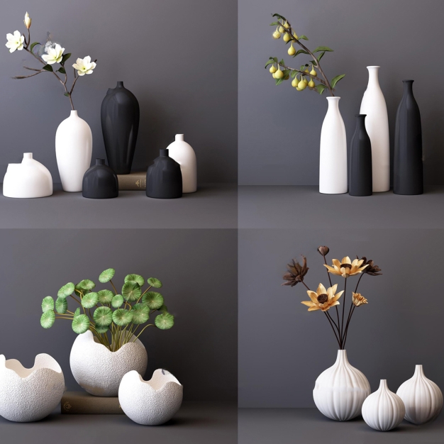 现代陶瓷花瓶花卉组合3D模型