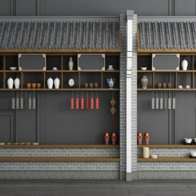 新中式餐厅小料台3D模型