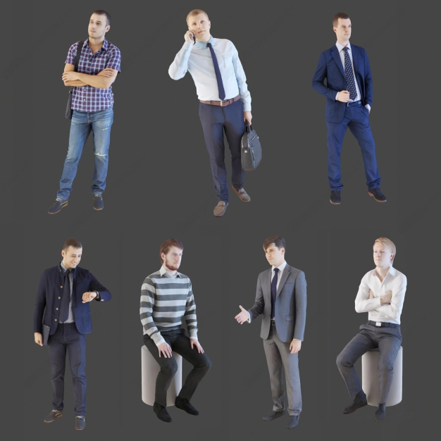 现代商务男性人物组合3D模型