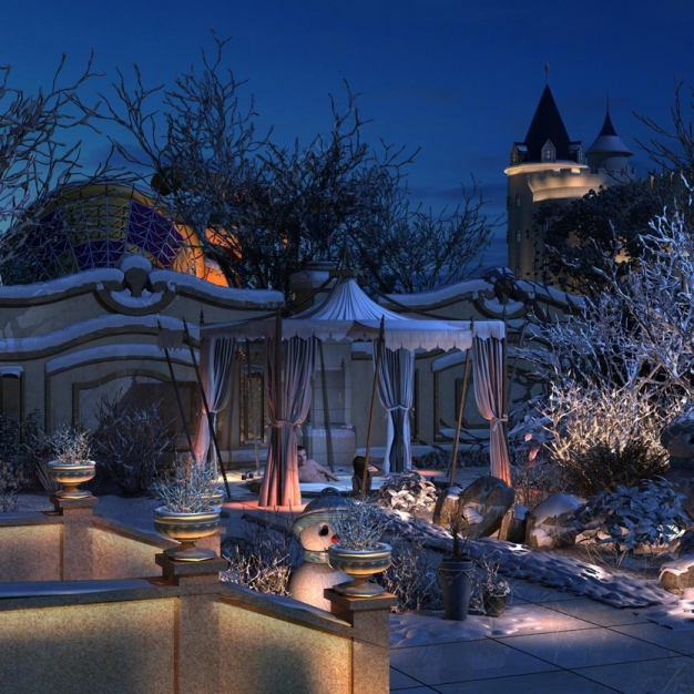 现代庭院雪景景观3D模型