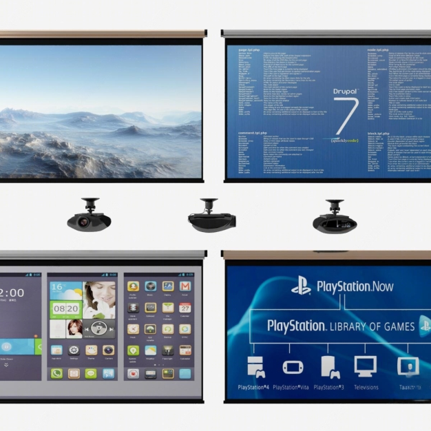 现代投影幕布投影仪组合3D模型