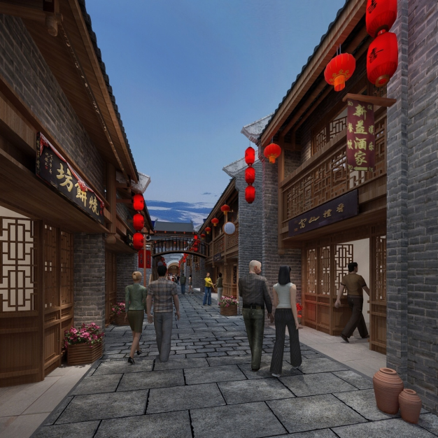 中式商业街 古镇3D模型