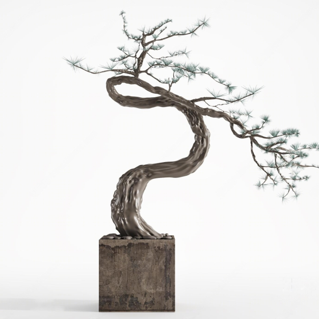 中式迎客松盆景3D模型