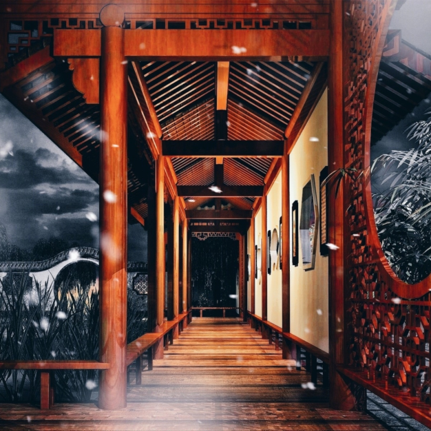 中式长廊 过道3D模型