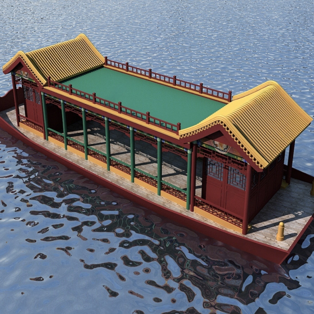 中式观光游船3D模型