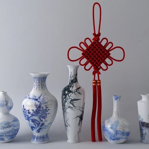 陶瓷花瓶 中国结3D模型
