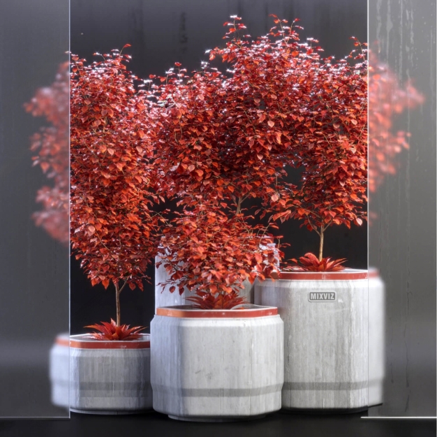 现代红色盆栽组合3D模型