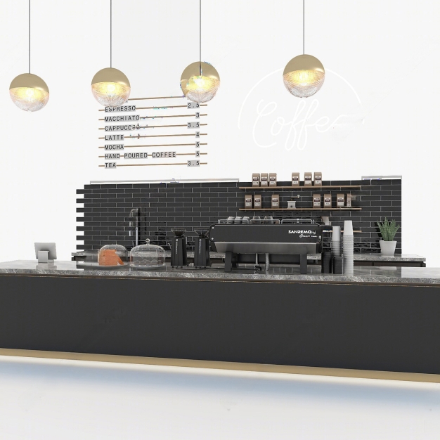 现代奶茶咖啡店吧台3D模型