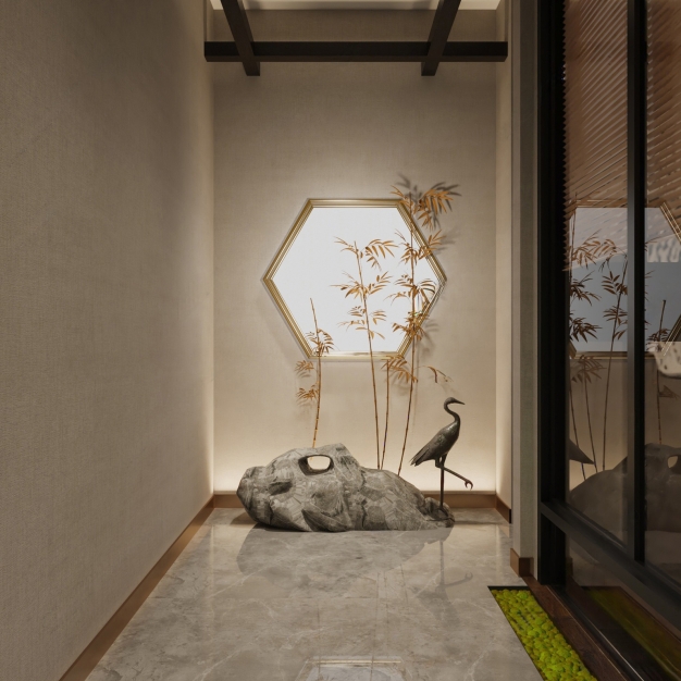 新中式酒店玄关过道3D模型