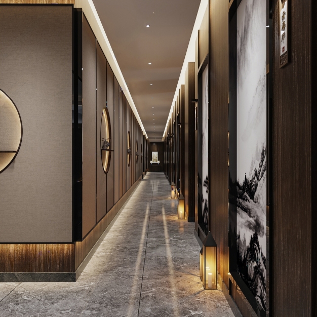 新中式酒店玄关过道3D模型