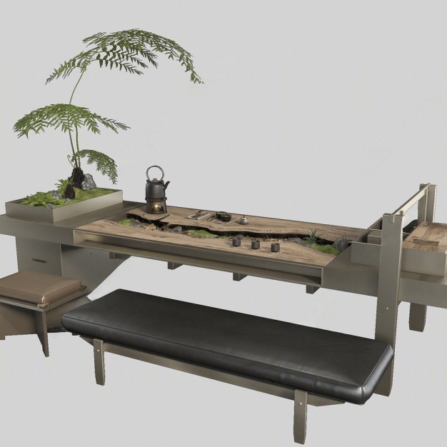 新中式茶桌椅组合3D模型