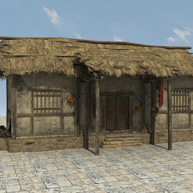 新中式民宅茅草屋3D模型