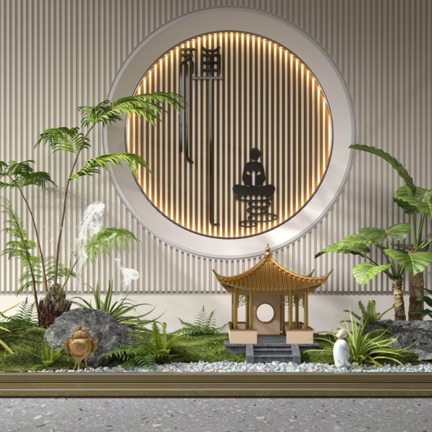 新中式室内假山小品3D模型