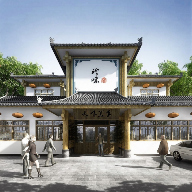 新中式餐厅门头3D模型