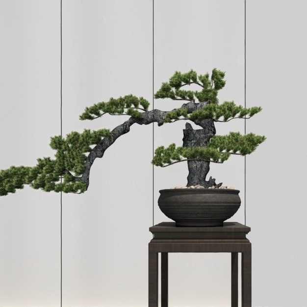 新中式花架盆栽3D模型