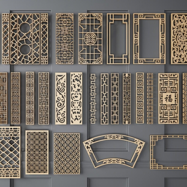 新中式屏风隔断组合3D模型