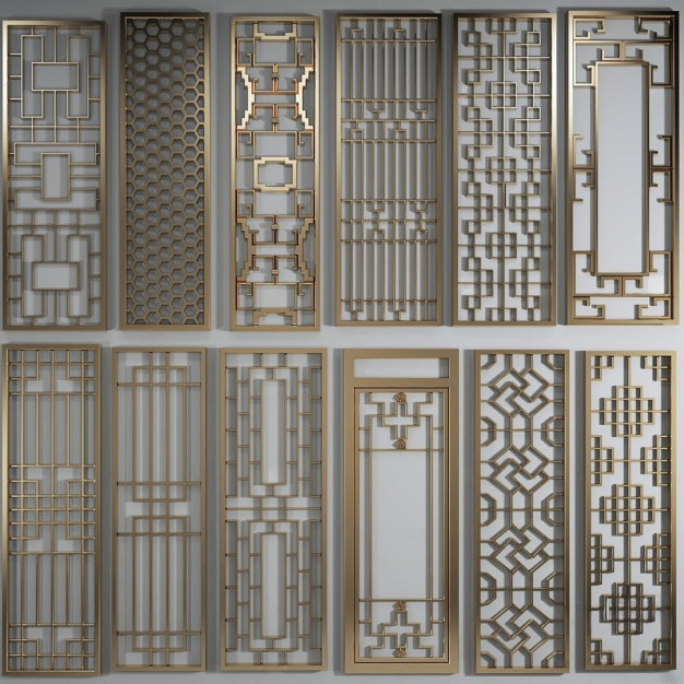 新中式金属雕花 屏风 隔断3D模型