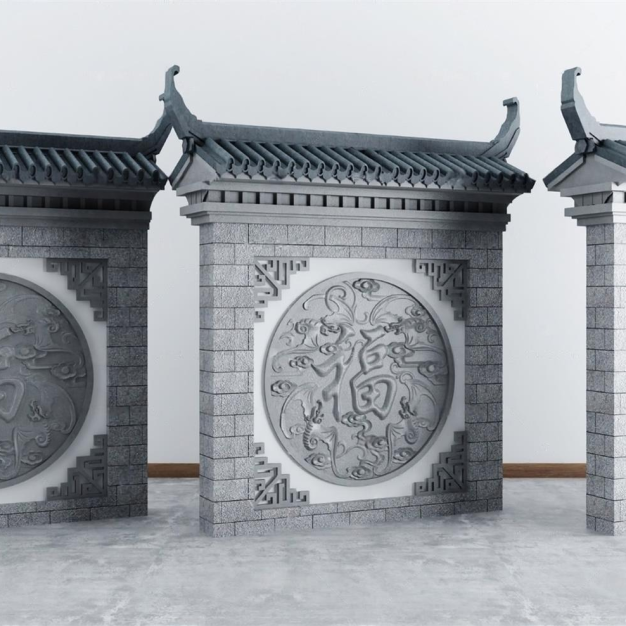 中式景观墙 照壁3D模型