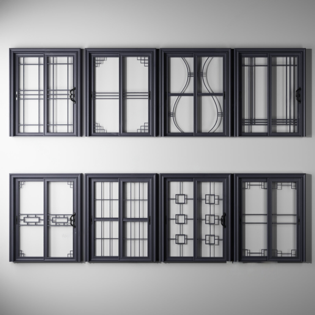 新中式推拉门 玻璃门3D模型