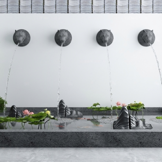 新中式喷泉水景3D模型
