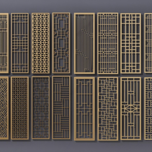 新中式屏风隔断组合3D模型