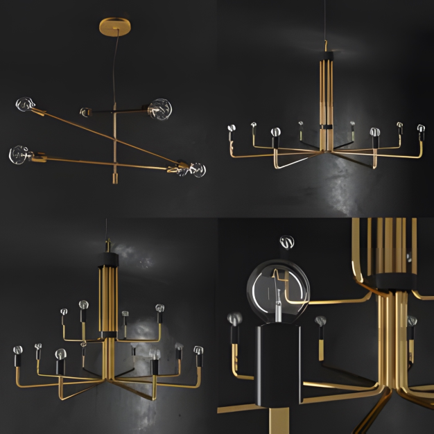 现代金属吊灯组合3D模型