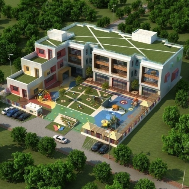 幼儿园建筑鸟瞰3D模型
