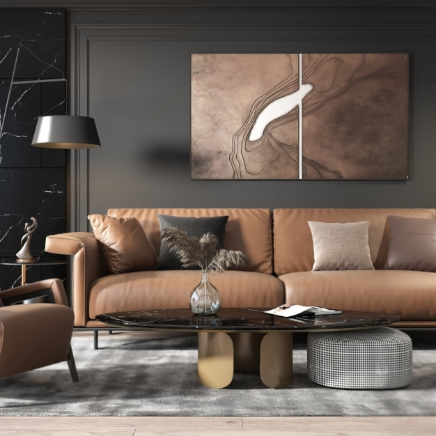 皮革沙发茶几 装饰画组合3D模型