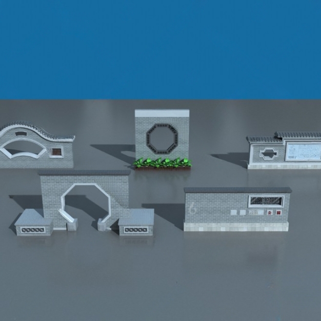 新中式景观墙3D模型