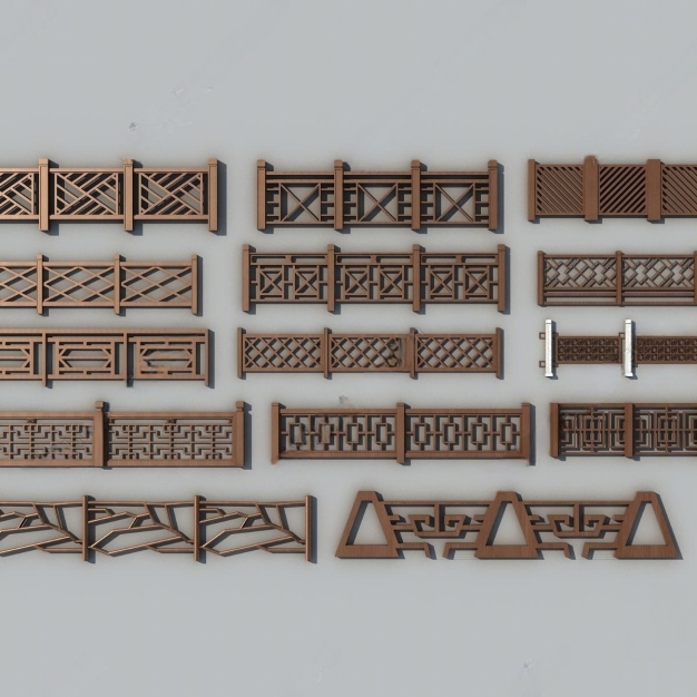 新中式栏杆组合3D模型