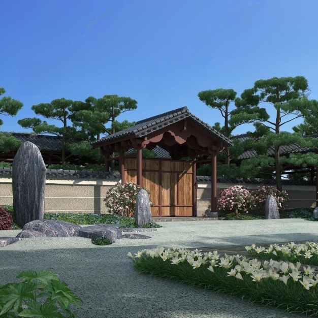 新中式庭院花园3D模型