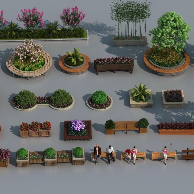 户外花坛 花箱 绿化3D模型