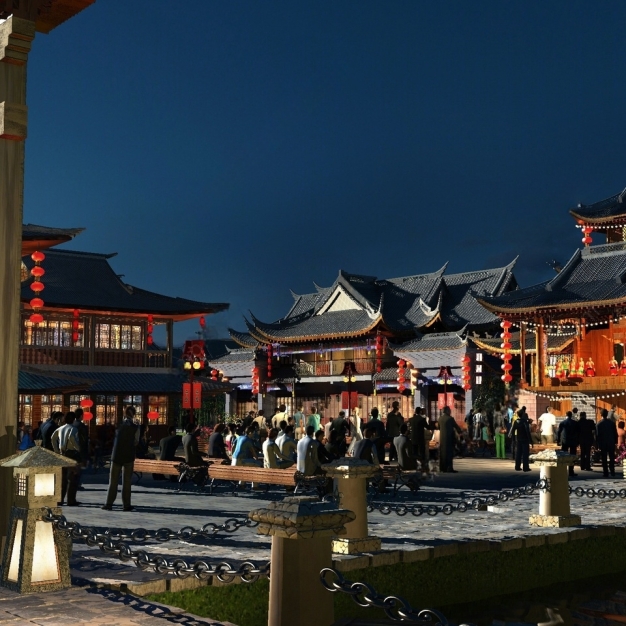 中式古建 戏台 商业街3D模型