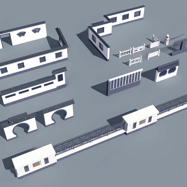 新中式围墙 景观墙3D模型