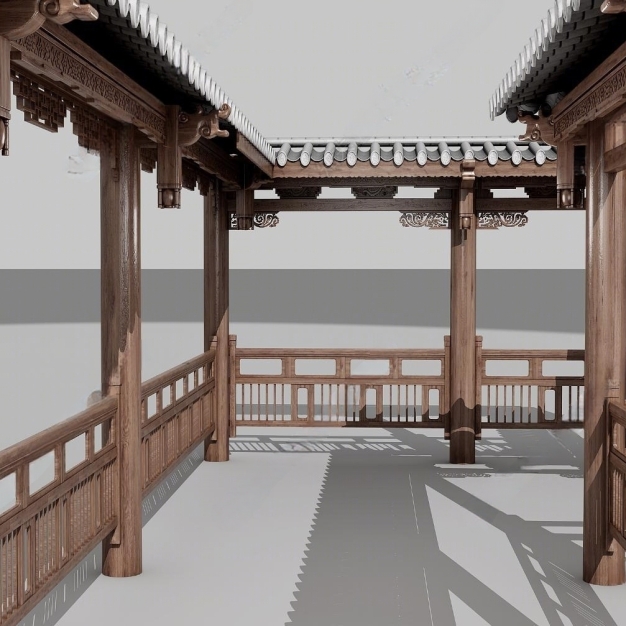 新中式廊架3D模型