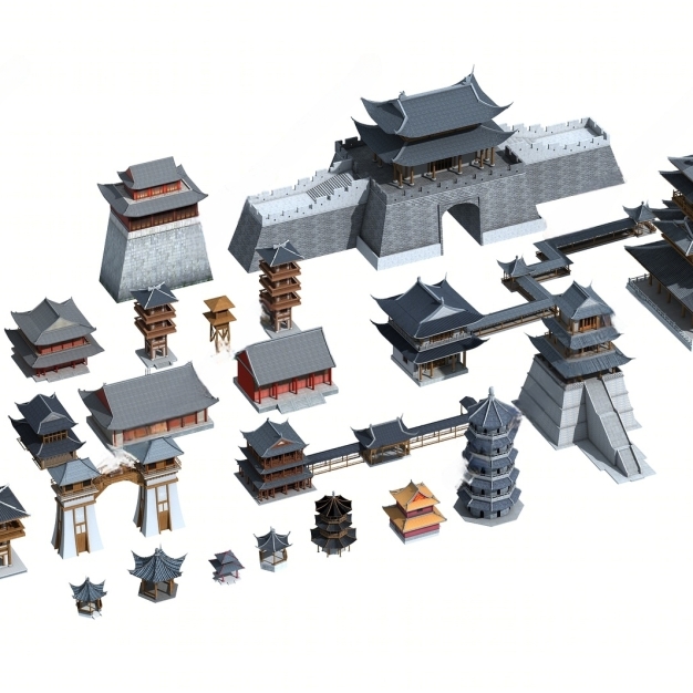 古建 城门 宝塔 佛塔3D模型