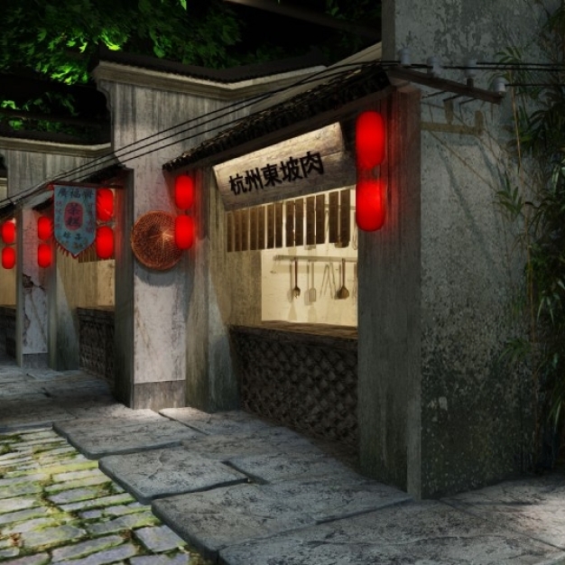 中式古建商铺门头3D模型