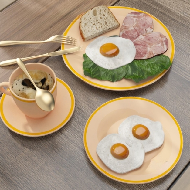 食物 荷包蛋 咖啡3D模型