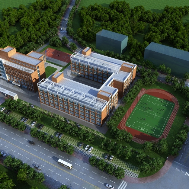学校建筑鸟瞰3D模型